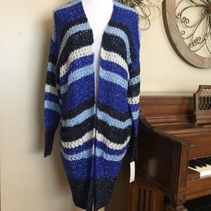 NWT CONFESS 1X Blue Long Cardigan Sweater with Pockets